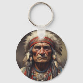 Geronimo Indiaanse krijger portret Sleutelhanger (Voorkant)