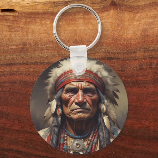 Geronimo Indiaanse krijger portret Sleutelhanger (Voorkant)