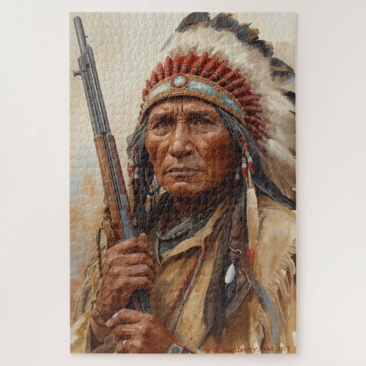 Geronimo Indiaas Stamhoofd Krijger Portret Legpuzzel (Verticaal)