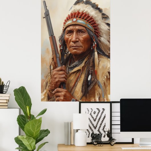 Geronimo Indian Chief Warrior Portrait Poster (Thuiskantoor)