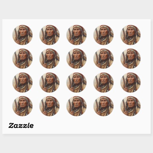 Geronimo Indian Chief Warrior Portrait Ronde Sticker (Vel)