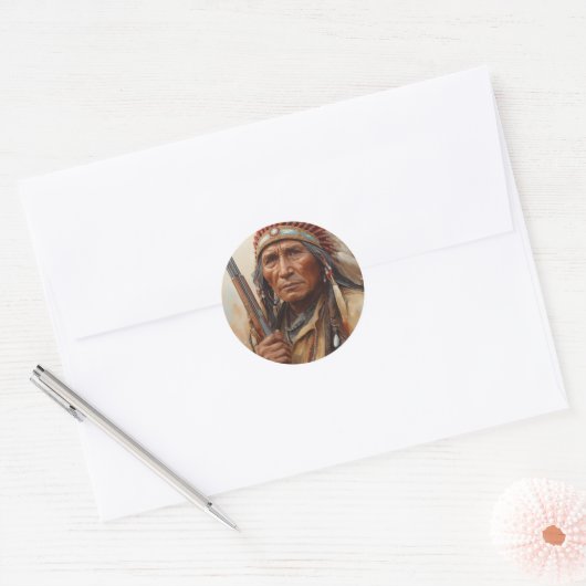 Geronimo Indian Chief Warrior Portrait Ronde Sticker (Envelop)