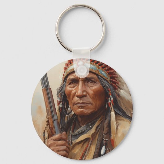 Geronimo Indian Chief Warrior Portrait Sleutelhanger (Voorkant)