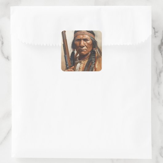 Geronimo Indian Chief Warrior Portrait Vierkante Sticker (Tas)