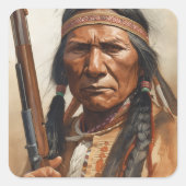 Geronimo Indian Chief Warrior Portrait Vierkante Sticker (Voorkant)