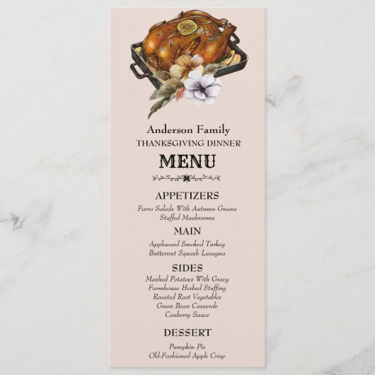 Gerooste Turkse Waterverf Floral Thanksgiving Menu (Voorkant)
