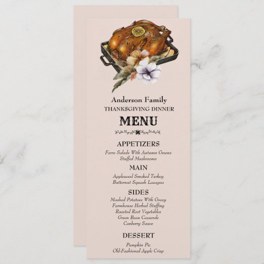 Gerooste Turkse Waterverf Floral Thanksgiving Menu (Voorkant / Achterkant)