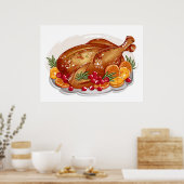 Geroosterde kalkoenschotel Vakantie Diner Illustra Poster (Keuken)