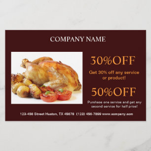 Geroosterde kip delicatessenwinkel diner catering flyer