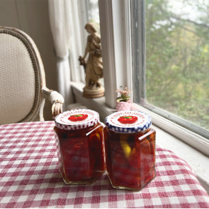 Geroosterde rode paprika's in Knoflook en Olijfoli Ronde Sticker