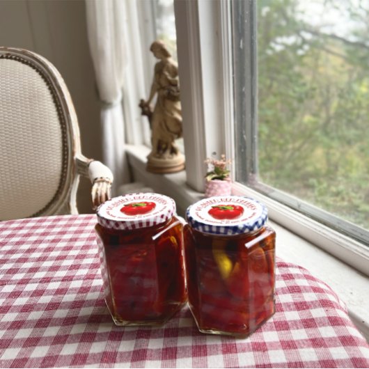 Geroosterde rode paprika's in Knoflook en Olijfoli Ronde Sticker