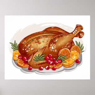 Geroosterde Turkije Schotel Kerst Eten Illustratie Poster