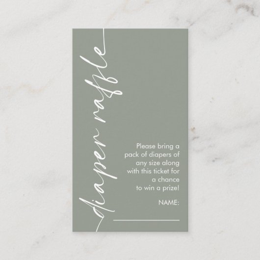Geroteerd Script Sage Diaper Raffle Baby shower Informatiekaartje (Voorkant)