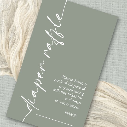 Geroteerd Script Sage Diaper Raffle Baby shower Informatiekaartje