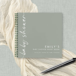 Geroteerd Script Sage Groen Baby shower Gastenboek Notitieboek