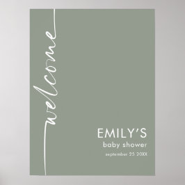 Geroteerd Script Sage Groen Welkom Baby shower Poster