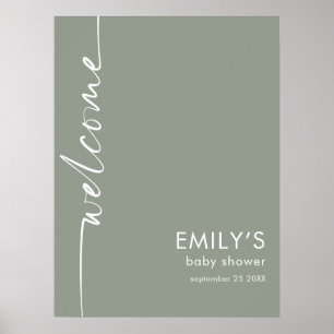 Geroteerd Script Sage Groen Welkom Baby shower Poster