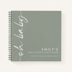 Geroteerd script Sage Oh Baby shower Gastenboek Notitieboek