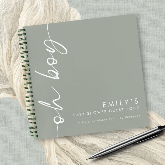 Geroteerd Script Sage Oh Boy Baby shower Gastenboe Notitieboek