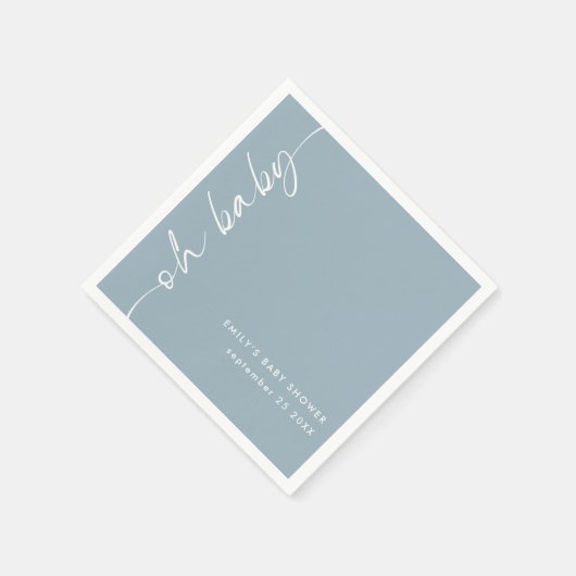 Geroteerde scriptnaam Dusty Blue OH Baby shower Servet (Hoek)