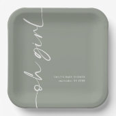 Geroteerde scriptnaam Sage Oh Girl Baby shower Papieren Bordje (Voorkant)