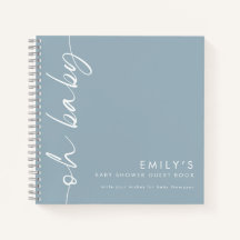 Geroteerde tekst Dusty Blue OH Baby shower Gastenb
