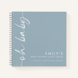 Geroteerde tekst Dusty Blue OH Baby shower Gastenb Notitieboek