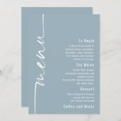Geroteerde tekst Dusty Blue Wedding Menu Kaart (Voorkant / Achterkant)