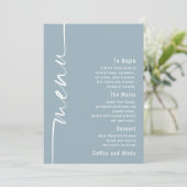 Geroteerde tekst Dusty Blue Wedding Menu Kaart (Staand voorkant)