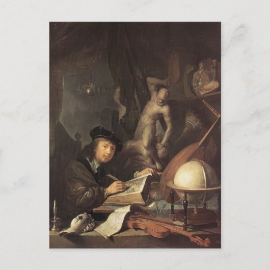 Gerrit Dou - De schilder in zijn workshop Briefkaart (Voorkant)