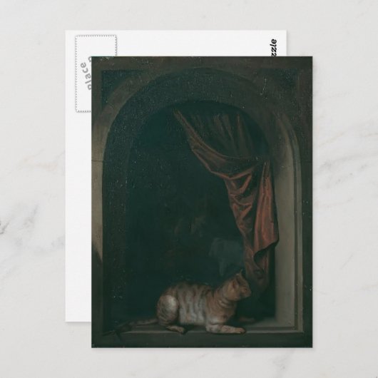 Gerrit Dou - Een kat op het raam van een schilderd Briefkaart (Voorkant / Achterkant)