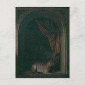 Gerrit Dou - Een kat op het raam van een schilderd Briefkaart (Voorkant)