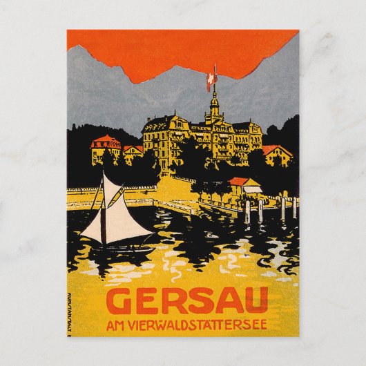 Gersau, Lucerne Lake, zeilboot, Zwitserland Briefkaart (Voorkant)