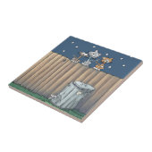 Gerst Katten op een hek-keramische tegel Tegeltje (Zijkant)