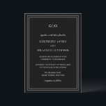 Gertrude Black Classic Elegant Wedding Kaart<br><div class="desc">Klassieke zwarte trouwuitnodiging met een eenvoudig en minimaal ontwerp met uw monogram bovenaan en uw gebeurtenisdetails omringd door een dubbele rand. De doopvonten afwisselen tussen en elegant manuscript,  een traditionele serif en minimaliseert serif doopvonten. Deze uitnodiging is geweldig voor een officiële bruiloft.</div>