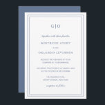 Gertrude Dusty Blue Classic Elegant Wedding Kaart<br><div class="desc">Klassieke,  stoffige blauwe trouwuitnodiging met een eenvoudig en minimaal ontwerp met uw monogram bovenaan en uw gebeurtenisdetails omringd door een dubbele rand. De doopvonten afwisselen tussen en elegant manuscript,  een traditionele serif en minimaliseert serif doopvonten. Deze uitnodiging is geweldig voor een officiële bruiloft.</div>