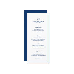 Gertrude Navy Blue Classic Elegant Wedding Menu