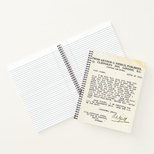 Gertrude Stein-afwijzingsbrief Notitieboek (Binnen)