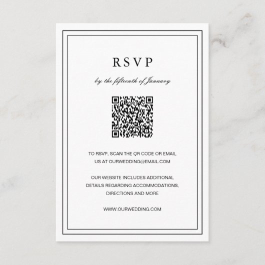 Gertrude Zwart-wit Classic Elegant Huwelijk RSVP Kaartje (Voorkant)