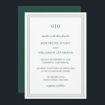 Gertude Emerald Green Classic Elegant Wedding Kaart<br><div class="desc">Klassieke stijl bos groen / emerald groene trouwuitnodiging met een eenvoudig en minimaal ontwerp met je monogram bovenaan en je evenementendetails omgeven door een dubbele rand. De doopvonten afwisselen tussen en elegant manuscript,  een traditionele serif en minimaliseert serif doopvonten. Deze uitnodiging is geweldig voor een officiële bruiloft.</div>