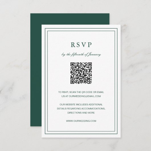 Gertude Emerald Green Classic Elegant Wedding RSVP Kaartje (Voorkant / Achterkant)