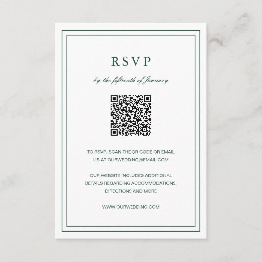 Gertude Emerald Green Classic Elegant Wedding RSVP Kaartje (Voorkant)