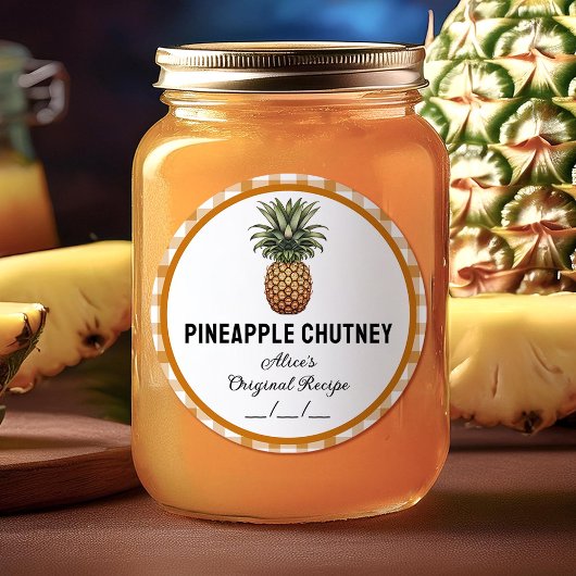 Geruit ananas-chutney inmaaklabel ronde sticker