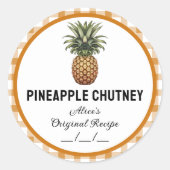 Geruit ananaschutney-etiket ronde sticker (Voorkant)
