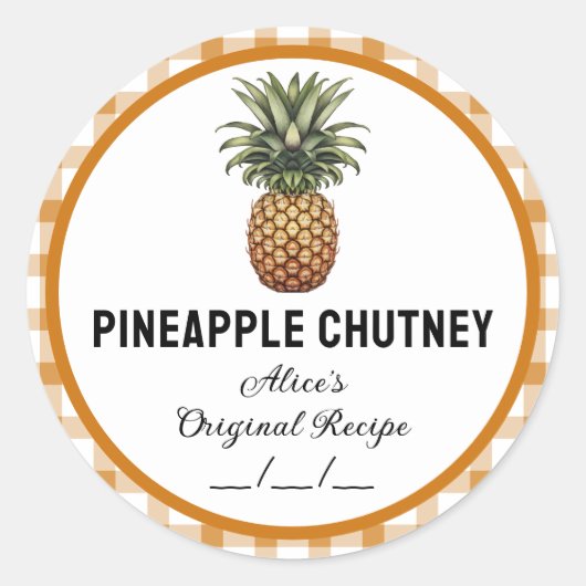 Geruit ananaschutney-etiket ronde sticker (Voorkant)