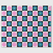 Geruit Aster Roze Blauw Bloemen Abstract Cadeaupapier (Vlak)