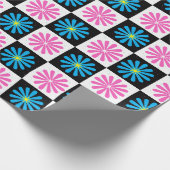 Geruit Aster Roze Blauw Bloemen Abstract Cadeaupapier (Hoek)