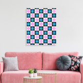 Geruit Aster Roze Blauw Bloemen Abstract Canvas Afdruk (Insitu (Woonkamer))