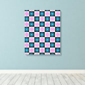 Geruit Aster Roze Blauw Bloemen Abstract Canvas Afdruk (Insitu (Houten vloer))