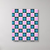 Geruit Aster Roze Blauw Bloemen Abstract Canvas Afdruk (Voorkant)